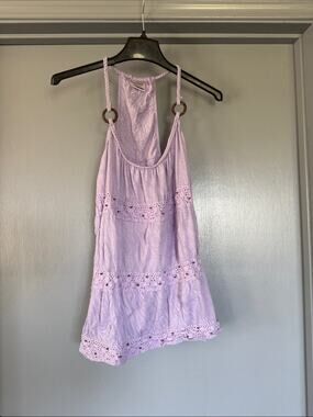 Inked & Faded Women's Lavender Pullover Strappy Tank Top Lace Beads Cotton sz L